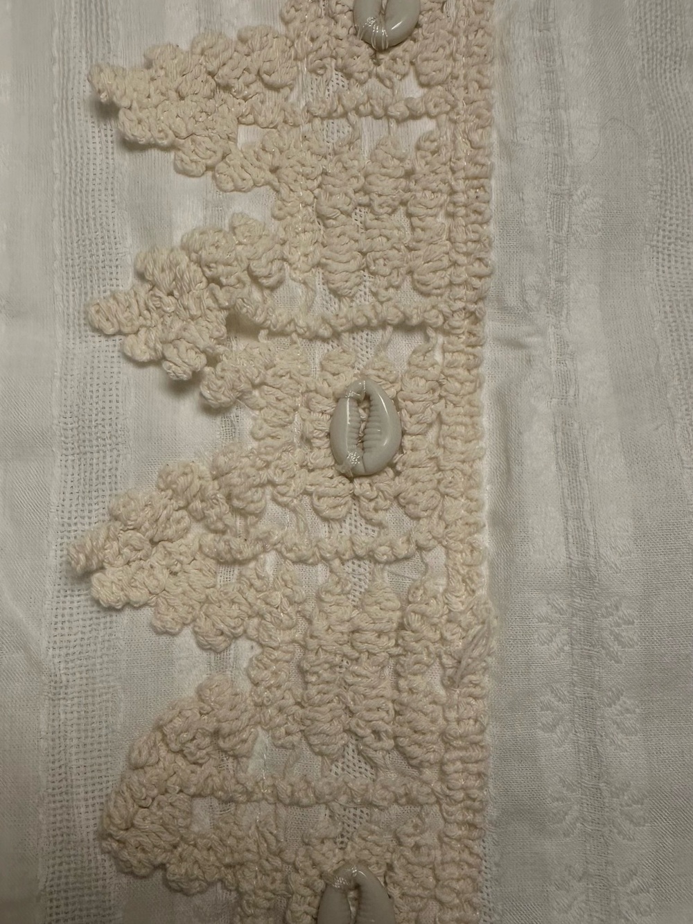 Boho Tassel Tie Peasant Top in Ivory with Beige Trim NWT - Picture 8 of 12